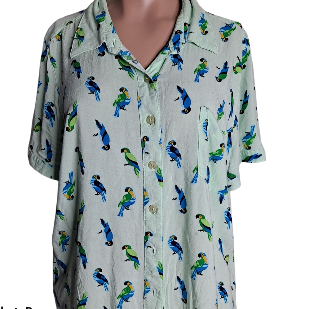 Basic Editions Print Birds Button Down Shirt L - image 5